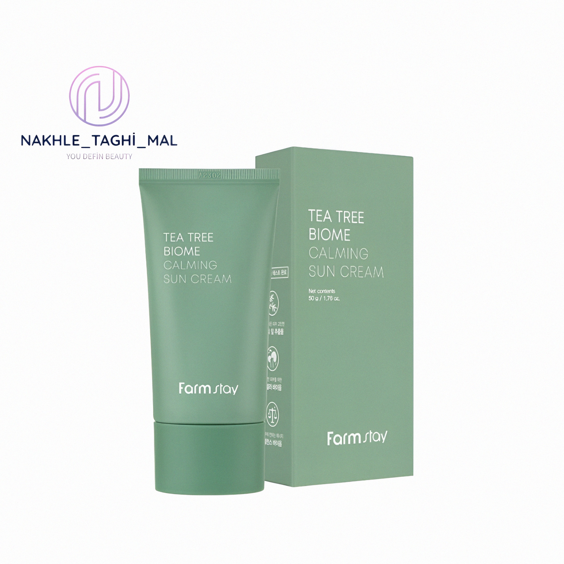 Upfoto_zO3eRvbztD7948j7KqWafmduLFQJUVh1cgpQRtMnklAFr ضد آفتاب حاوی چای سبز TEA TREE BIOME CALMING SUN CREAM فارم استی - Image 1